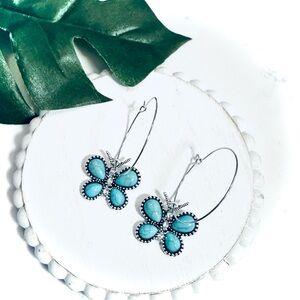 2/$30🌵 Faux Turquoise Butterfly Stone Hoop Earrings Southwestern Bohemian NEW